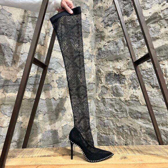 Alexander Wang Black Lyra Over the Knee Lace Studded Boots - Picture 3 of 15
